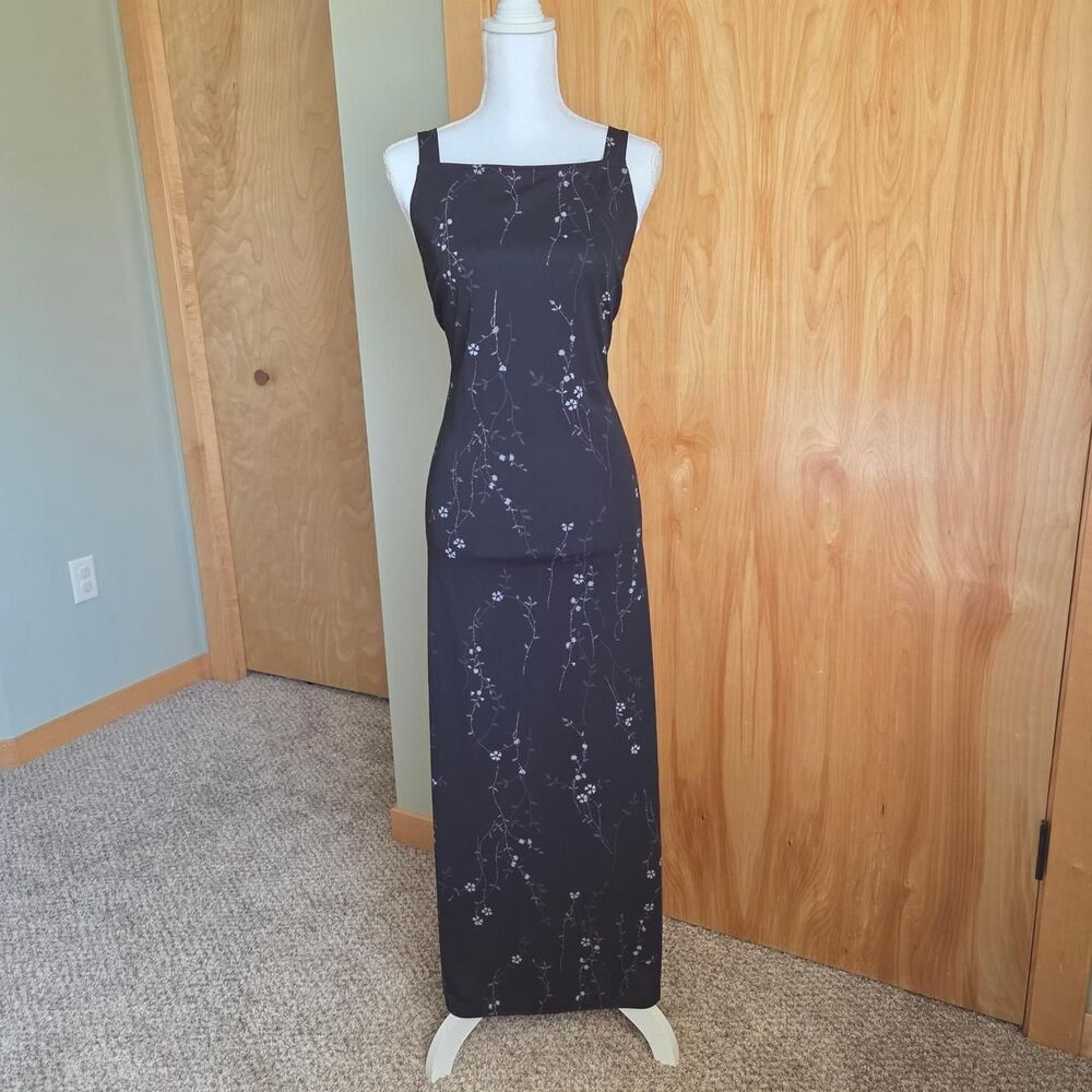 Vintage 90s floral metallic printed maxi dress size 14 whimsygoth fairy
